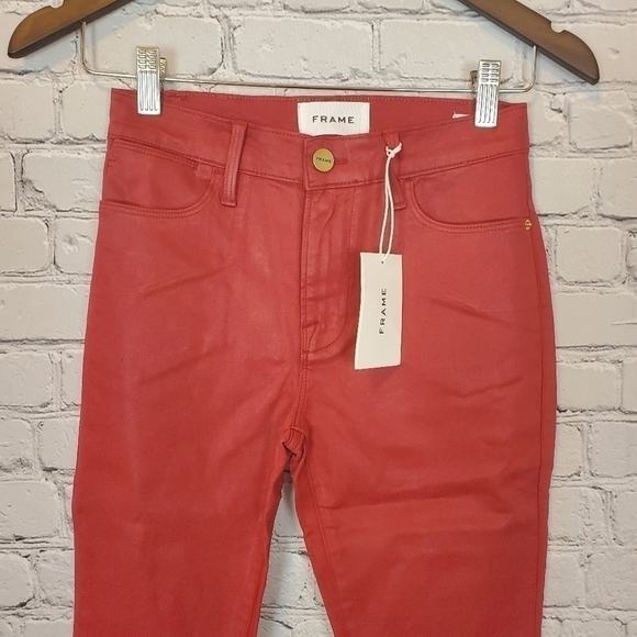 FRAME Le High Skinny Coated Denim Jeans sz. 24 Hunter Red - Picture 3 of 8